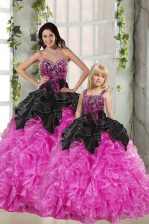 Clearance Organza Sweetheart Sleeveless Lace Up Beading and Ruffles 15 Quinceanera Dress in Pink And Black