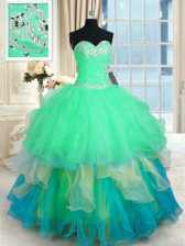  Organza Sweetheart Sleeveless Lace Up Beading and Appliques and Ruffles Vestidos de Quinceanera in Multi-color