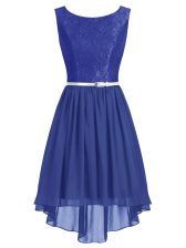 Nice Scoop Sleeveless Side Zipper Prom Dress Blue Chiffon