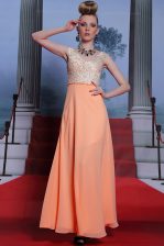 Best Scalloped Sleeveless Side Zipper Evening Dress Orange Chiffon