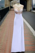 Hot Selling Scoop Floor Length Backless Dress for Prom White for Prom and Party with Beading