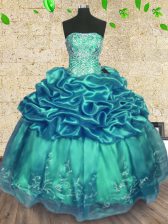 Excellent Turquoise Lace Up Sweet 16 Quinceanera Dress Beading and Ruffles Sleeveless Floor Length