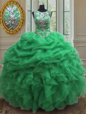 Perfect Scoop Organza Sleeveless Floor Length 15 Quinceanera Dress and Beading and Ruffles and Pick Ups