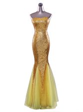  Mermaid Sequined Strapless Sleeveless Zipper Sequins Dress for Prom in Gold