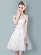  Champagne Zipper Dama Dress for Quinceanera Ruching and Bowknot Sleeveless Knee Length