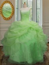Fantastic Strapless Sleeveless Quinceanera Gown Floor Length Embroidery and Pick Ups Organza