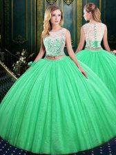 Captivating Scoop Sleeveless Floor Length Lace and Sequins Lace Up 15 Quinceanera Dress with 