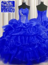 High End Sleeveless Beading and Ruffles and Pick Ups Lace Up Quinceanera Gown