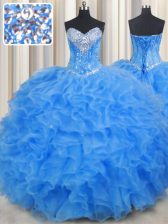 Eye-catching Organza Sleeveless Floor Length Sweet 16 Quinceanera Dress and Beading and Ruffles
