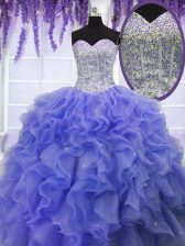  Organza Sleeveless Floor Length Quince Ball Gowns and Ruffles and Sequins