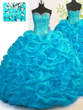 Lovely Sweetheart Sleeveless Organza Sweet 16 Quinceanera Dress Beading and Ruffles Brush Train Lace Up