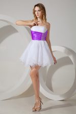 Traditional Beading Quinceanera Dama Dress White And Purple Zipper Sleeveless Mini Length