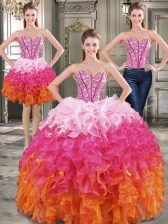 Ideal Three Piece Floor Length Ball Gowns Sleeveless Multi-color 15th Birthday Dress Lace Up
