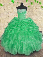 Sweet Beading and Appliques and Ruffles and Ruching Sweet 16 Quinceanera Dress Green Lace Up Sleeveless Floor Length