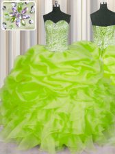  Yellow Green Sweetheart Lace Up Beading and Ruffles and Pick Ups Sweet 16 Dresses Sleeveless
