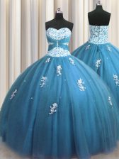  Sweetheart Sleeveless Tulle 15 Quinceanera Dress Beading and Appliques Lace Up