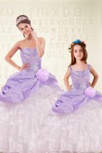 Beauteous Purple Lace Up Sweetheart Beading and Ruffled Layers and Hand Made Flower 15 Quinceanera Dress Organza and Taffeta Sleeveless