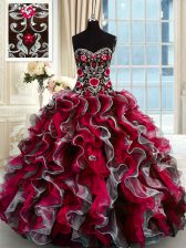  Multi-color Organza Lace Up Sweetheart Sleeveless Floor Length Sweet 16 Quinceanera Dress Beading and Appliques