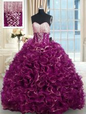 Modern With Train Fuchsia Quinceanera Dresses Sweetheart Sleeveless Brush Train Lace Up