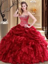 Attractive Pick Ups Floor Length Ball Gowns Sleeveless Red Ball Gown Prom Dress Lace Up