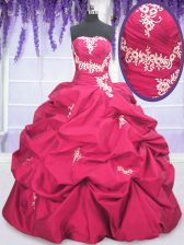 Glamorous Hot Pink Taffeta Lace Up Strapless Long Sleeves Asymmetrical Quinceanera Dress Appliques and Pick Ups