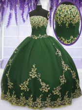 Flare Dark Green Sleeveless Appliques Floor Length Quinceanera Gown