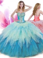 Superior Multi-color Sweet 16 Dress Military Ball and Sweet 16 and Quinceanera with Beading and Ruffles Sweetheart Sleeveless Lace Up
