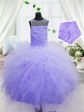  Organza Scoop Sleeveless Zipper Beading and Ruffles Child Pageant Dress in Purple