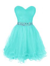 Classical Ruffled Sweetheart Sleeveless Zipper Dress for Prom Turquoise Organza
