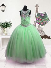  Scoop Organza Sleeveless Floor Length Girls Pageant Dresses and Beading