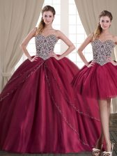 Classical Three Piece Sleeveless Beading Lace Up Quince Ball Gowns