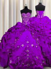 Dramatic Sequins Purple Taffeta Lace Up Sweet 16 Dress Sleeveless Floor Length Beading and Embroidery and Ruffles