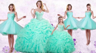  Apple Green Lace Up Sweetheart Beading and Ruffles and Pick Ups 15th Birthday Dress Organza Sleeveless