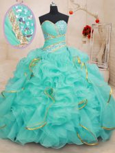 Simple Sequins Ball Gowns Ball Gown Prom Dress Apple Green Sweetheart Organza Sleeveless Floor Length Lace Up