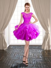  Scoop Cap Sleeves Tulle Prom Gown Beading and Ruffles Lace Up