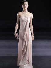 Affordable Baby Pink Strapless Zipper Beading Prom Party Dress Sleeveless