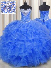  Royal Blue 15 Quinceanera Dress Military Ball and Sweet 16 and Quinceanera with Beading and Ruffles Sweetheart Sleeveless Lace Up