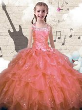  Organza Halter Top Sleeveless Lace Up Beading and Ruffles Party Dress Wholesale in Pink