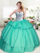 Graceful Sweetheart Sleeveless Tulle Quinceanera Dress Beading and Ruffled Layers Lace Up