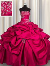 Popular Appliques and Pick Ups Quinceanera Dress Hot Pink Lace Up Sleeveless Floor Length