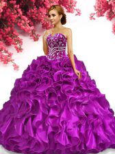 Exceptional Floor Length Fuchsia Quinceanera Gown Organza Sleeveless Beading and Ruffles