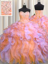 Customized Multi-color Ball Gowns Organza Sweetheart Sleeveless Beading and Appliques and Ruffles Floor Length Lace Up Vestidos de Quinceanera