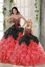 Custom Fit Red And Black Sweetheart Lace Up Beading and Ruffles Quinceanera Gowns Sleeveless