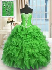 Artistic Green Sweetheart Lace Up Beading and Ruffles Ball Gown Prom Dress Sleeveless
