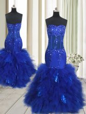  Mermaid Royal Blue Sweetheart Lace Up Beading and Ruffles Dress for Prom Sleeveless