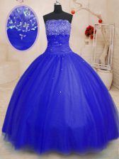 Charming Royal Blue Sleeveless Beading Floor Length Quinceanera Dress