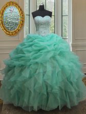  Sweetheart Sleeveless Organza Quinceanera Gown Beading and Ruffles and Pick Ups Lace Up