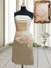  Strapless Sleeveless Satin Prom Party Dress Ruching and Hand Made Flower Zipper
