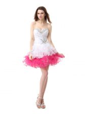 Attractive Organza Sleeveless Knee Length Evening Dress and Beading and Ruffles
