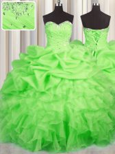 Artistic Sweetheart Sleeveless Organza Vestidos de Quinceanera Beading and Ruffles and Ruching and Pick Ups Lace Up